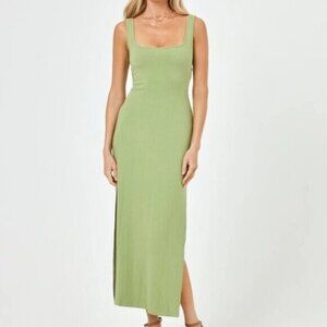 l*space Mara Dress Ribbed Cut Out Midi Green NWT